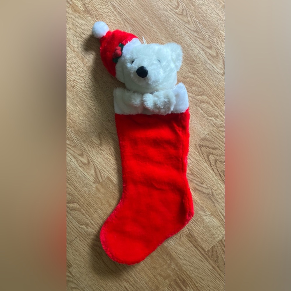 Vintage 1993 GANZ White Polar Bear Christmas Stocking